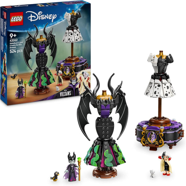 LEGO Ç€ Disney Villains The Dresses Of Maleficent And Cruella De Vil - Jucărie pentru băieți și fete de la 9 ani - Incl. 2 mini păpuși și 2 figurine de animale - Cadou aniversar pentru fani 43262