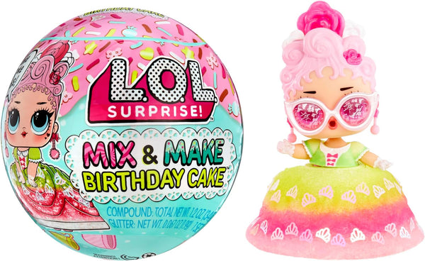 L.O.L. Surprise! Mix & Make Birthday Cake Tots - Cu păpușă de colecție, rochie de tort diy, "coacerea" și decorarea tortului, ingrediente și stropi cu sclipici - Păpușă cu rochie de tort - Ideal pentru fetițe cu vârsta de peste 3 ani