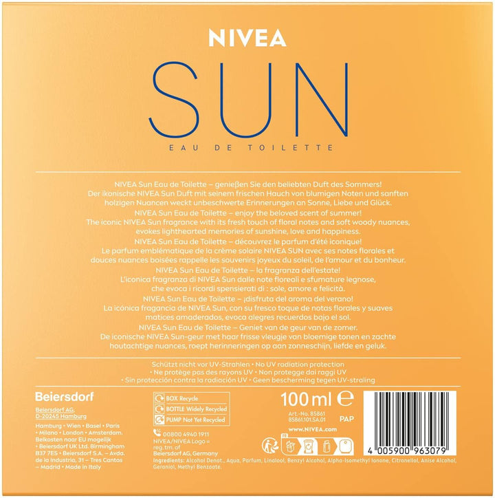 NIVEA SUN Eau De Toilette, parfum unisex cu aroma originală de protecție solară, estival, răcoritor și în sticla emblematică de parfum (100 ml)