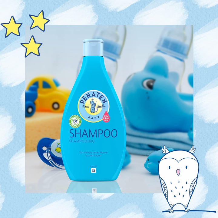 Șampon PENATEN (400 ml), șampon deosebit de delicat pentru bebeluși, pentru păr moale și ușor de pieptănat, la fel de blând ca apa pură pentru ochi, în ambalaj reciclabil (pachet de 2)