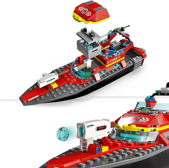 LEGO 60373 City Fire Boat, jucărie care plutește în apă, cu barcă de curse, 3 minifigurine și Jetpack, idee de cadou pentru băieți și fete de la 5 ani în sus