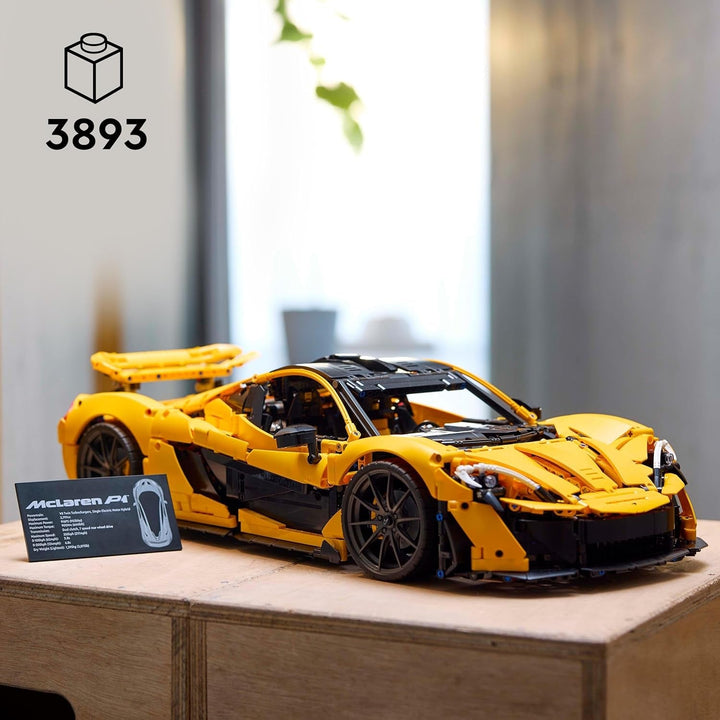 LEGO Technic Mclaren P1, set cu mașină super sport pentru adulți, cadou pentru fanii mașinilor, piesă de colecție la scară cu motor cu piston V8 și transmisie cu 7 trepte, model de mașină, set de mașini de jucărie 42172