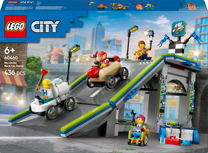 LEGO City No Limits: Soapbox Race With Ramp - Jucărie de construit pentru băieți și fete de la 6 ani - Set cu 2 cutii de săpun și 4 minifigurine Racer - Idee de cadou pentru copii 60460