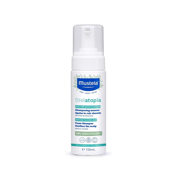 Stelatopia Șampon Mousse pentru scalp cu uscăciune extremă sau dermatită atopică, păr, bebeluși, copii, întreaga familie - reduce roșeața și mâncărimea (150ml)