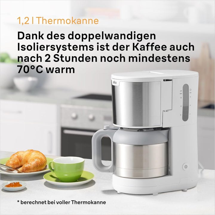 Cafetiera Braun Purshine KF 1500 WH - Cafetieră cu filtru și ulcior din sticlă pentru până la 10 cești, sistem Optibrew, oprire automată, 1000 Watt, alb, KF1500WH