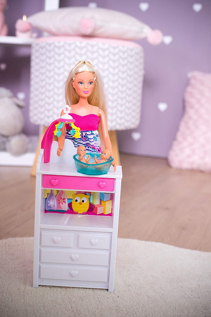 Simba 105733333 - Steffi Love Welcome Twins, Păpușă însărcinată, Cu gemeni, Cu masă de schimbat și cadă, Accesoriu, Păpușă de îmbrăcat, 29Cm, Pentru copii de la 3 ani în sus