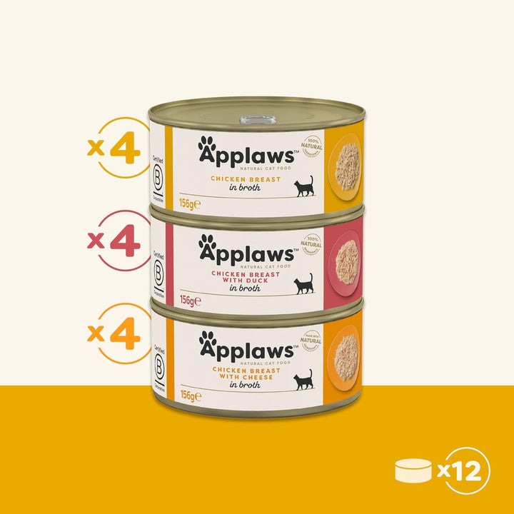 Applaws 100% Natural Premium Hrană umedă pentru pisici, Chicken Choice Multipack în bulion - pachet de 12 cutii de X 156G (pachet de 2)