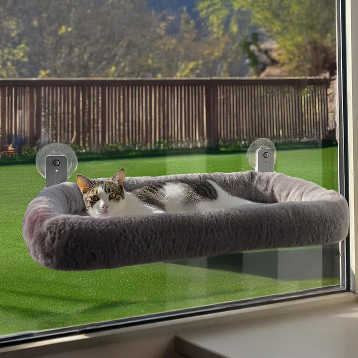 Șezlong pentru pisici – Șezlong robust pentru pisici cu pernă lavabilă | Hamac confortabil pentru ferestre de până la 18 kg | Pat pentru pisici care economisește spațiu și accesorii