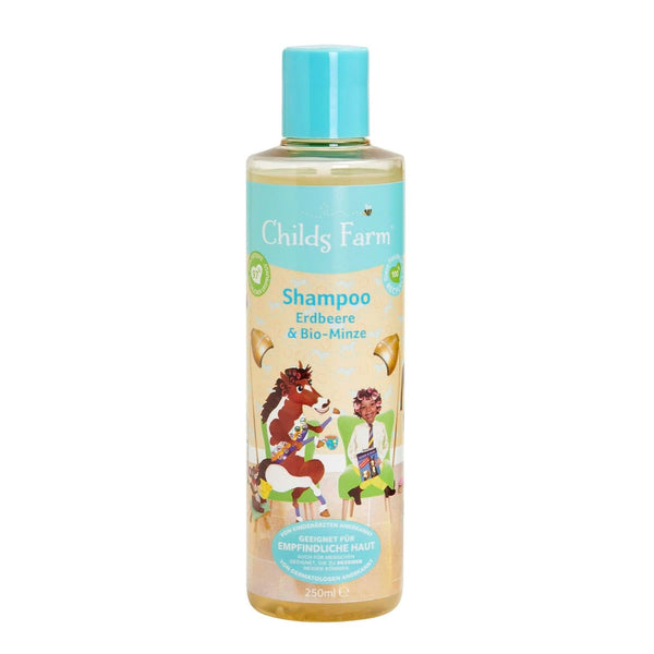 Șampon pentru copii Childs Farm 250 ml | Căpșuni și mentă organică | Toate tipurile de păr | Demontează și hrănește | Potrivit pentru pielea uscată, sensibilă și predispusă la neurodermatită