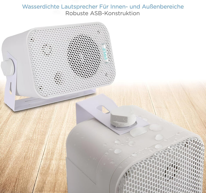Pyle 2 Wege Lautsprecher Box Als Wasserdichte Box Outdoor & Als Innen Lautsprecher Wand, Decken & Ecken – 300W Outdoor Box Wasserdicht & Leichte Montage. Robust & Kompakte Lautsprecherbox 9 Cm, Weiß