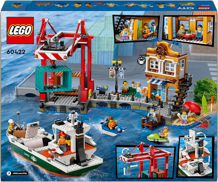 Portul LEGO City cu navă de marfă, jucărie de construit pentru băieți și fete de la 8 ani, idee de cadou pentru copii, macara pentru containere, navă de jucărie și 8 minifigurine 60422