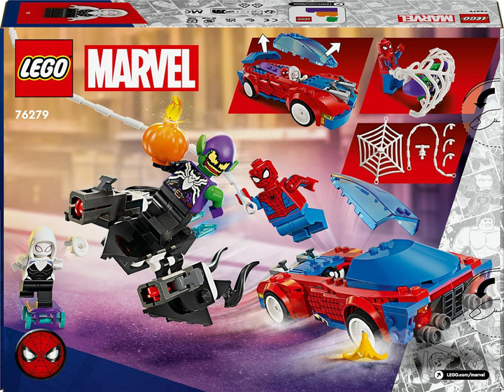 LEGO Marvel Spider-Man Race Car & Venom Green Goblin, jucărie Spidey pentru jocuri de rol cu figuri de supereroi și mașină construibilă, cadou pentru copii, băieți și fete de la 7 ani 76279