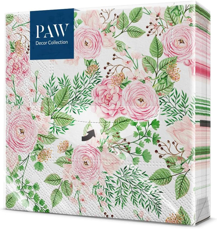 PAW - Șervețele 3 straturi (33 X 33 Cm) I 20 bucăți I Perfect pentru zile de naștere, petreceri, nunți, comuniuni și sărbători I Decorațiuni de masă Șervețele de hârtie colorate - ierburi I aromă de ierburi