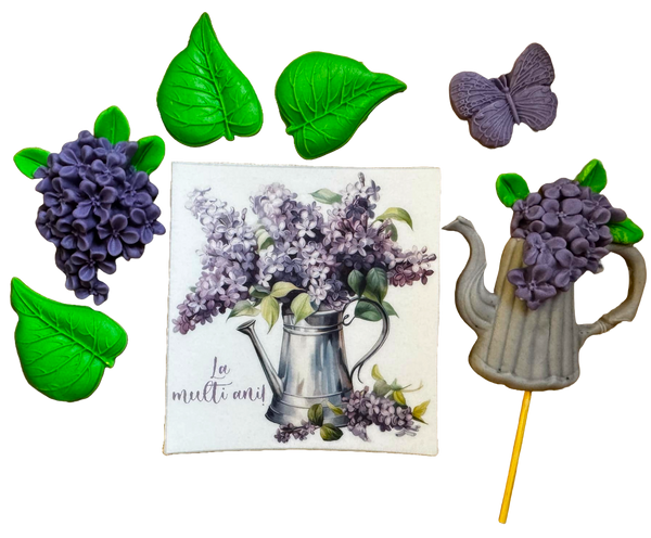 Lot de 7 décorations comestibles en pâte à sucre, Fleurs de lilas