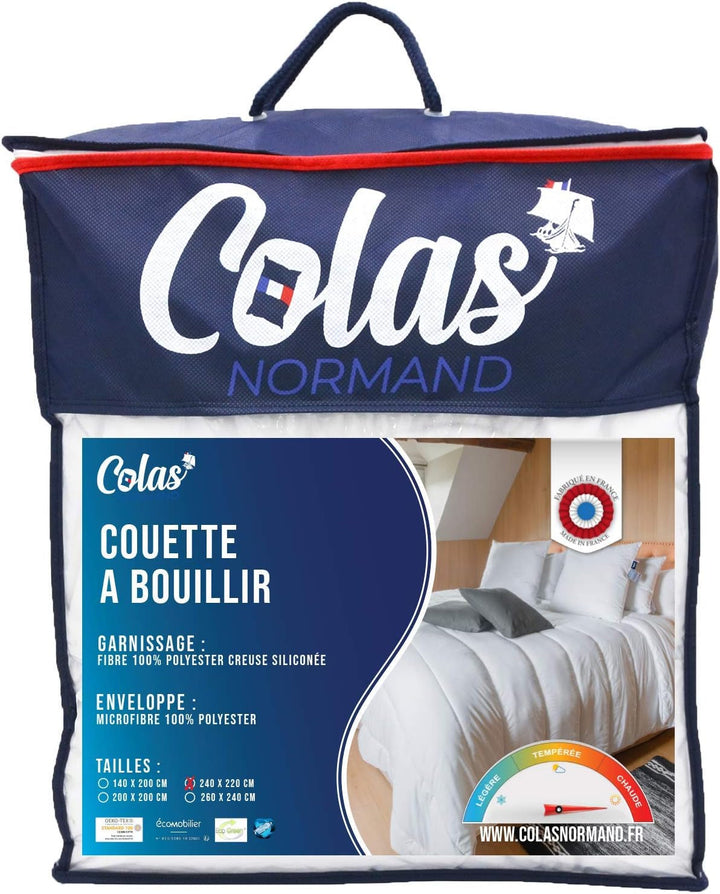 COLAS NORMAND Plapumă caldă, lavabilă la 95°C, 240 X 220 Cm, durabilă, microfibră, moale, mătăsoasă și confortabilă, fabricată în Franța, albă