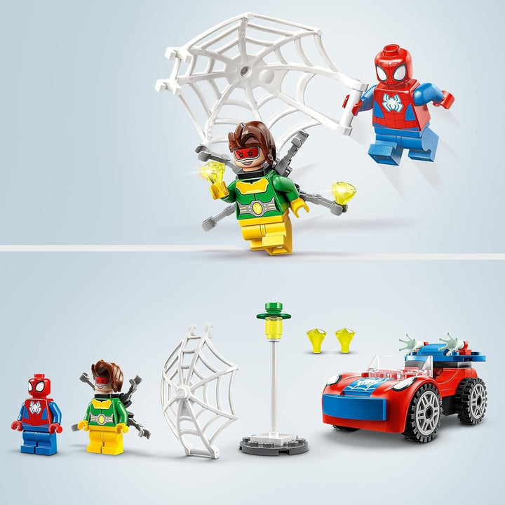 LEGO 10789 Marvel Spider-Man's Car And Doc Ock Set, Spidey And His Super Friends, Jucărie construibilă pentru băieți și fete de la 4 ani, cu piese care strălucesc în întuneric