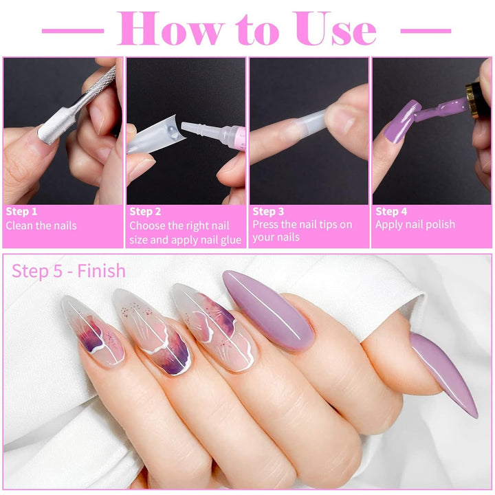 500 de bucăți de vârfuri de unghii artificiale franceze, set de vârfuri de unghii false acrilice, extensii de unghii, vârfuri de unghii, accesorii pentru unghii false cu 4 bucăți de lipici pentru design de unghii, unghii cu gel, naturale