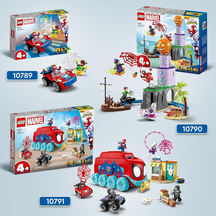 LEGO 10789 Marvel Spider-Man's Car And Doc Ock Set, Spidey And His Super Friends, Jucărie construibilă pentru băieți și fete de la 4 ani, cu piese care strălucesc în întuneric