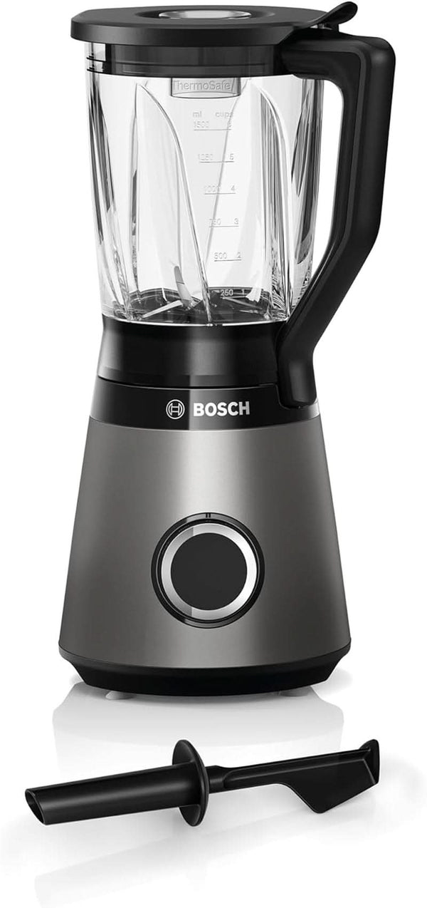 Bosch Standmixer Vitapower Serie 4 MMB6172S, Edelstahl-Klingen, 1,5L Thermosafe Glasbehälter, Stopfer, Spülmaschinengeeignete Teile, 30,000 U/Min, 1200 W, Silber