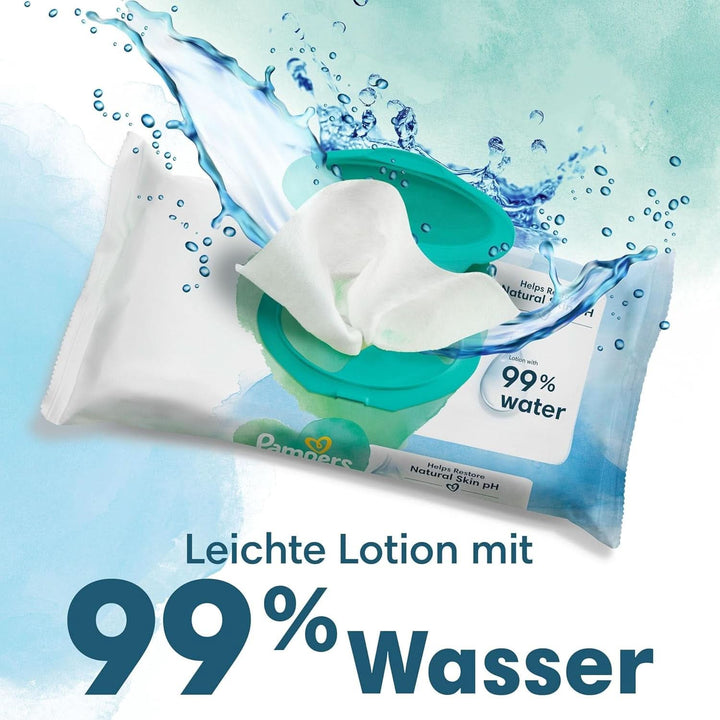 Pampers Harmonie Aqua Feuchttücher 15 Packungen Mit Jeweils 48 Feuchttüchern - 720 Feuchttücher, Die Helfen, Den Natürlichen Ph-Wert Der Haut Wiederherzustellen, Leichte Lotion Mit 99% Wasser