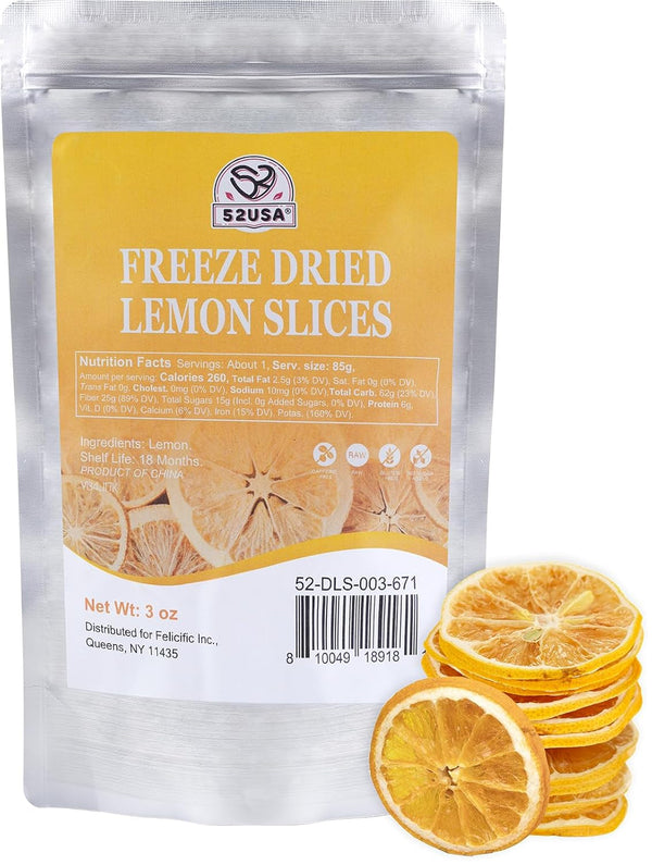 Freeze Dried Lemon Slices, 3Oz (85G), Dehydrated Lemon Slices for Teas, Infused Water, All Natural, No Additives, No Sugar Added, Dried Fruit for Cocktails, Baking & Garnishing Tea USA Naty Shop Lemon