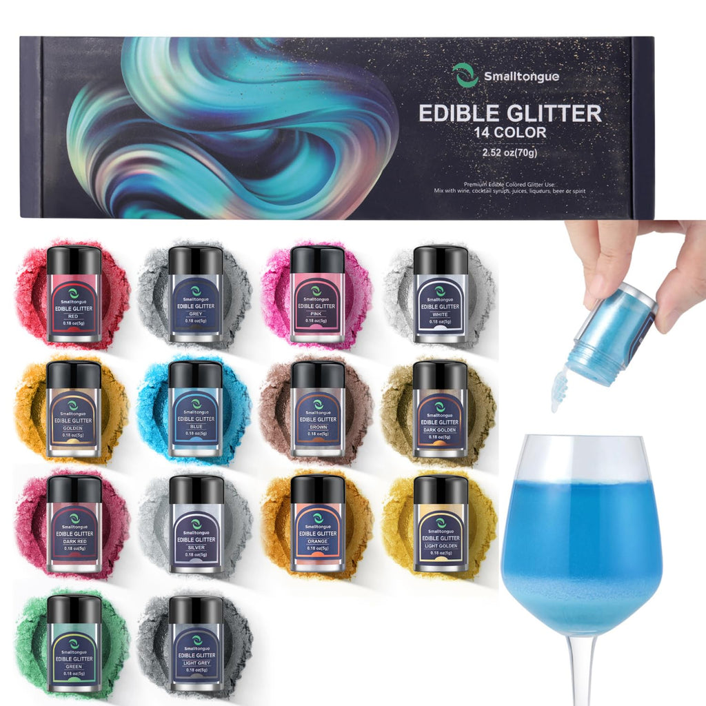 Glitter comestibil, set 14 nuante x 5 grame