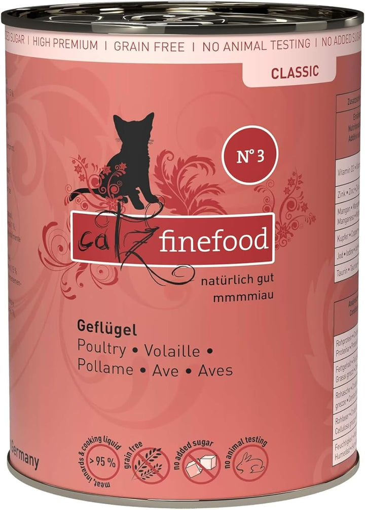 Catz Finefood N° 3 Poultry Delicatessen Hrană umedă pentru pisici, hrană umedă premium pentru pisici fără cereale și zahăr cu conținut ridicat de carne (6 X 300G Bag)
