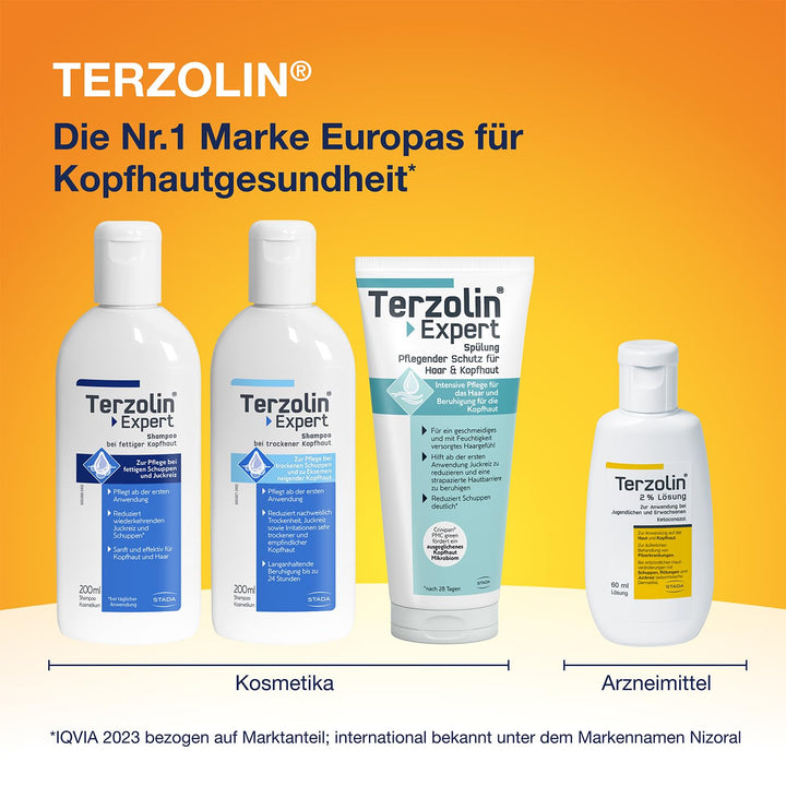 Terzolin Expert Shampoo Für Fettige Kopfhaut & Haar, Anti-Schuppen, Gegen Juckreiz, Mit Crinipan PMC Green, Feuchtigkeitsspendend, 200 Ml