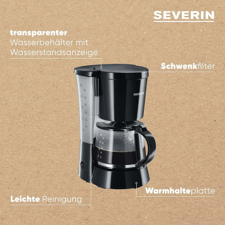 SEVERIN Cafetieră cu filtru cu ulcior din sticlă, Cafetieră pentru până la 10 cești per ulcior, Pentru savurarea cafelei aromate, Funcționare simplă, Cu placă de încălzire, Negru, KA 4479