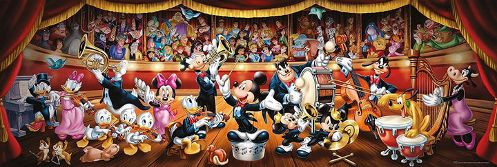 Clementoni 39445 Panorama Disney Orchestra - Puzzle 1000 piese de la 9 ani, puzzle pentru adulți cu imagine panoramică, joc de îndemânare pentru întreaga familie, ideal ca perete mural