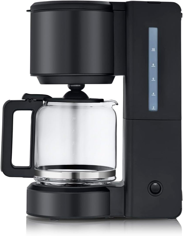 WMF Stelio Aroma filtru de cafea cu ulcior de sticlă, filtru de cafea, 10 cești, filtru de cafea din oțel inoxidabil, opritor de picurare, placă de încălzire, oprire automată, 1000 W, negru mat