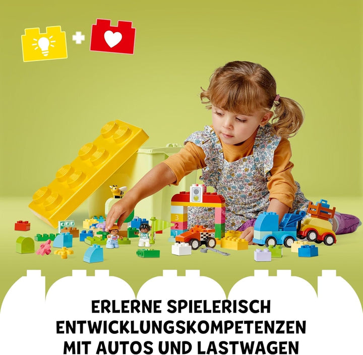 LEGO DUPLO Classic Brick Box Cars And Trucks, set de joacă cu vehicule pentru copii de la 1,5 ani, jucărie de învățare creativă, jucărie pentru mașini și set de mașini de curse 10439