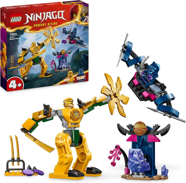 LEGO NINJAGO Arin's Battle Mech, jucărie Ninja pentru copii cu vârsta de peste 4 ani Cu figuri Incl. Arin cu mini katana, figurine de acțiune și mech-uri, cadou mic pentru băieți și fete 71804