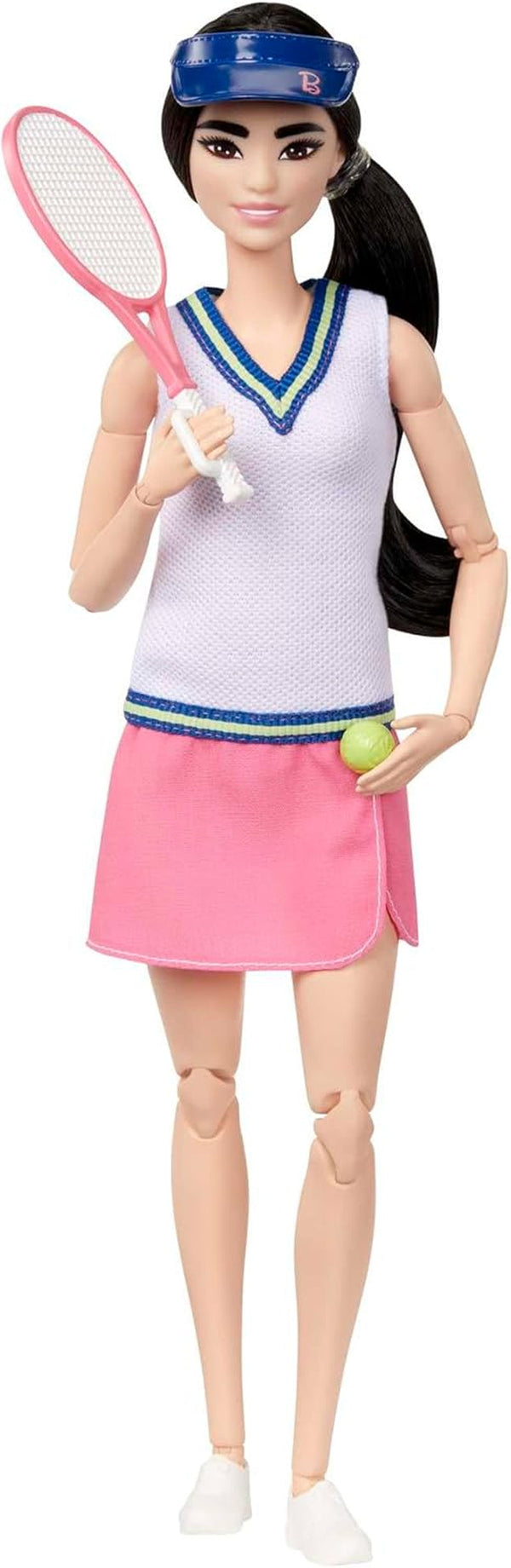 Barbie Made to Move - Jucătoare de tenis cu rachetă și minge - Păpușă cu 22 de articulații pentru o distracție realistă în timpul jocului, pentru fanii tenisului și copiii cu vârsta de 3 ani și peste, HKT73