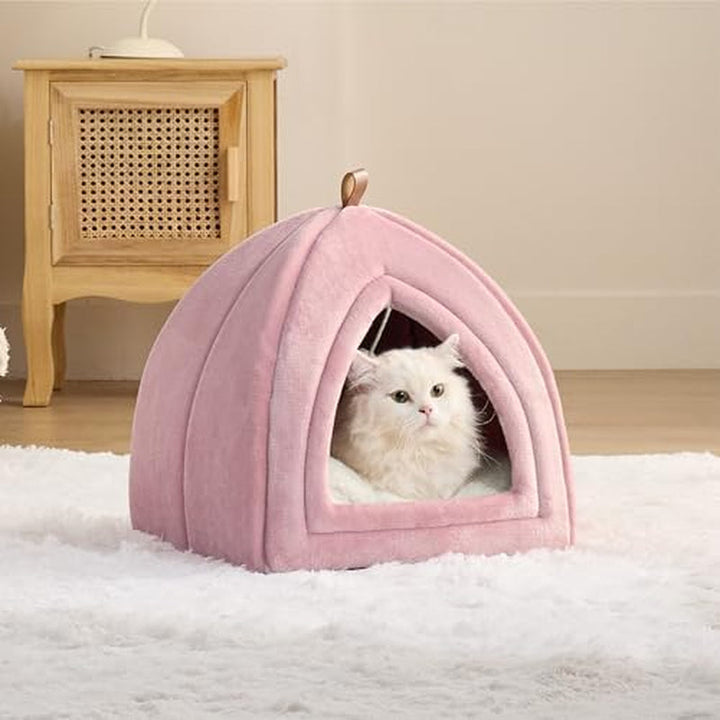 BEDSURE Peșteră pentru Pisici Roz - Pat Pliabil pentru Pisici cu Pernă Lavabilă, Cort pentru Pisici, Animale de Companie Mici și Medii, Casă de Pisici de Interior Moale și Călduroasă, 40 x 40 x 40 cm