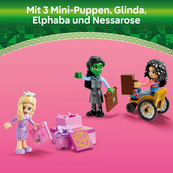 LEGO Wicked Glinda, Elphaba și Nessarose la Universitatea Shiz, barcă cu pânze și 3 figurine, barcă de jucărie, cadou pentru fete și băieți de la 7 ani, iubitorii casei de păpuși 75681