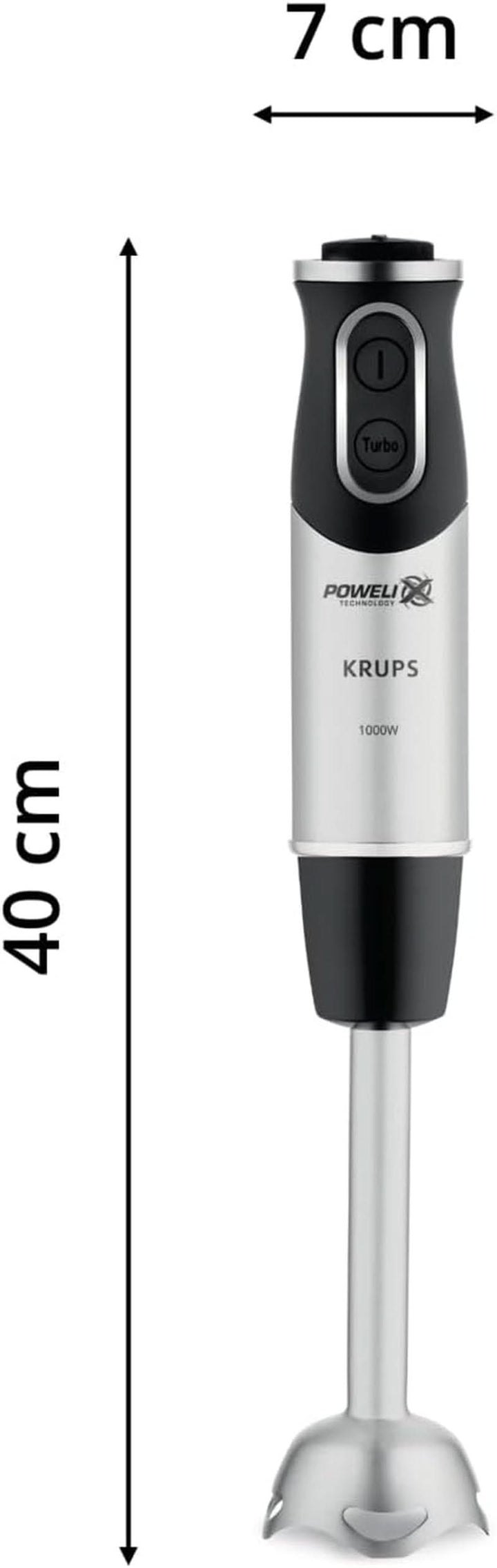 Krups Perfect Mix Stabmixer HZ6568 | Blender | 1000 Watt | Edelstahlfuß | 4 Extra Scharfe Messer | Powelix Technologie | Schneebesen | 500 Ml Zerkleinerer | 800 Ml Messbecher | Schwarz/Silber