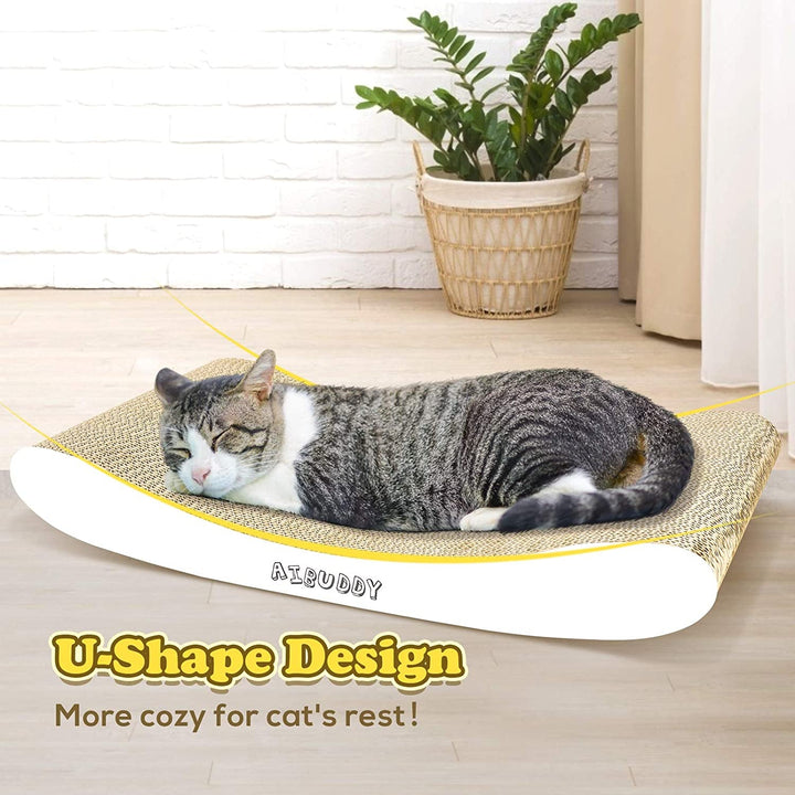 Zgâriator pentru pisici, covoraș curbat, reversibil, fabricat din carton, pat extensibil cu catnip organic [44 x 25 x 7 cm, carton și construcție de înaltă calitate]