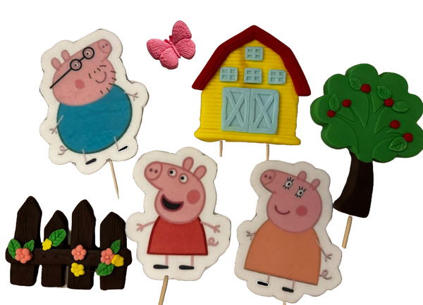 Lot de 7 décorations comestibles en pâte à sucre, Peppa Pig