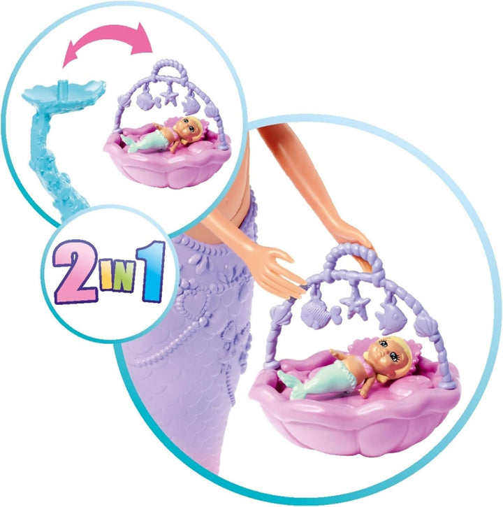Simba 105733524 - Steffi Love Mermaid Family, păpușă ca sirenă însărcinată cu Kevin ca sirenă, cu pătuț pentru copil, 29cm păpuși dress-up, păpuși de joacă, pentru copii cu vârsta peste 3 ani