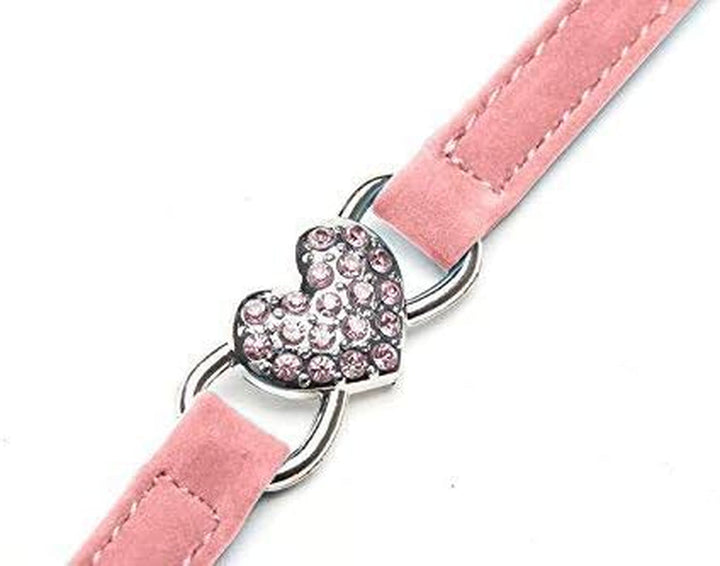 Zgardă reglabilă pentru pisică cu clopoțel și pandantiv în formă de inimă cu pietre de cristal, material moale de catifea, zgardă sigură, 20,3-28 cm