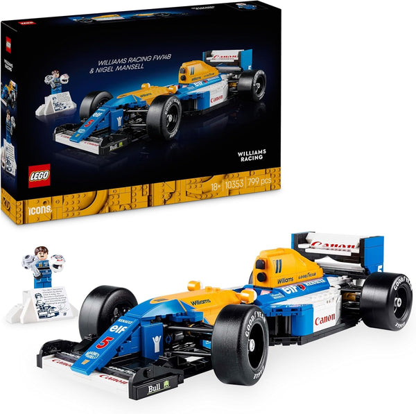 LEGO Icons Williams Racing FW14B cu Nigel Mansell - Set de mașini model F1 cu minifigurine cu pilot de curse de colecționat - Decorațiune de birou cu suport - Cadou pentru adulți și adolescenți fani ai sporturilor cu motor 10353