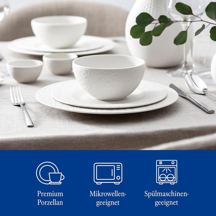 Villeroy & Boch – Manufacture Rock Blanc Geschirrset 6 Teilig Weiß, Spülmaschinenfest, Mikrowellensicher, Geschirr Modern, Starter Set, Speiseteller, Pastateller, Müslischalen, Premium Porzellan