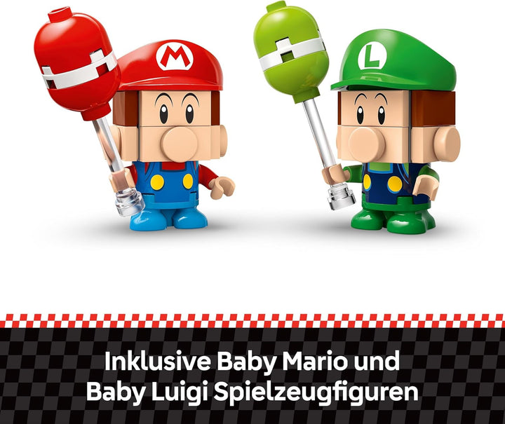 LEGO Mario Kart - Baby Mario Vs. Baby Luigi, figuri Nintendo de colecționat, 2 vitezomani de jucărie construibile, cadou pentru băieți, fete și gameri cu vârsta peste 8 ani, jucărie de aventură 72034