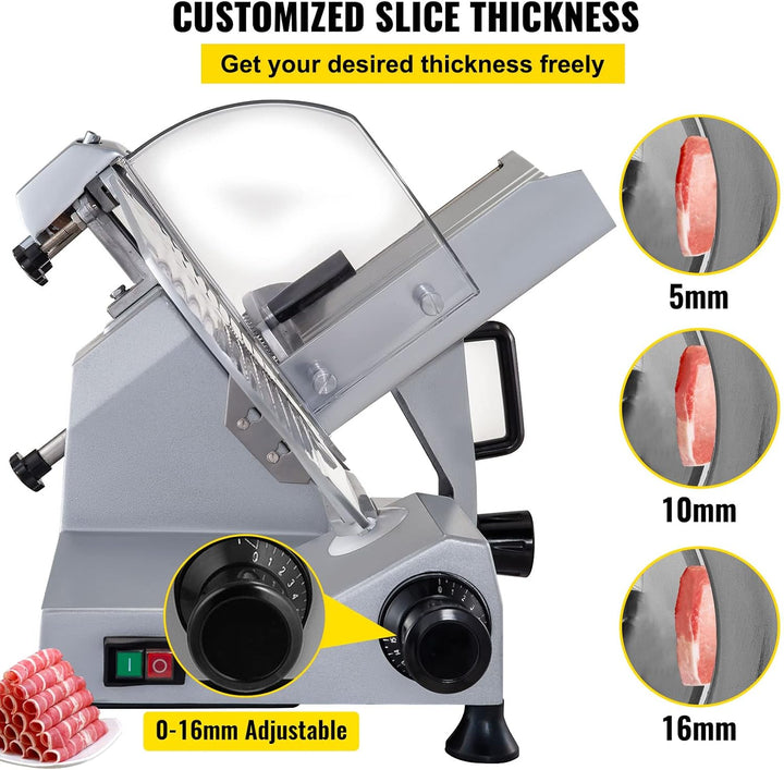 VEVOR Kommerzieller Fleisch Allesschneider 320 W, Elektrische Aufschnittmaschine Lebensmittelschneider Mit 30,48 Cm-Kohlenstoffstahlklinge, 0–15 Mm Einstellbare Dicke Für Fleisch, Käse Usw.