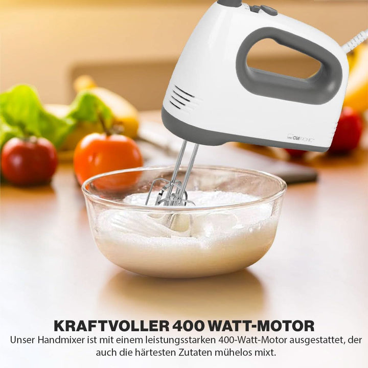 Clatronic Mixer | Kraftvoller 400 Watt-Motor | Handmixer | Turbostufe & 5 Geschwindigkeitsstufen | Handrührgerät | Spülmaschinengeeignete Edelstahlquirle Und -Knethaken | HM 3775