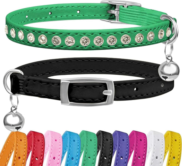 Zgardă pentru pisici Petinstinct, cu 2 piese, în formă de diamant, cu închidere elastică de siguranță și clopoțel, zgardă din piele PU pentru pisici, accesorii pentru pisici, dimensiune reglabilă de la 19 la 29 cm, violet și fuchsia