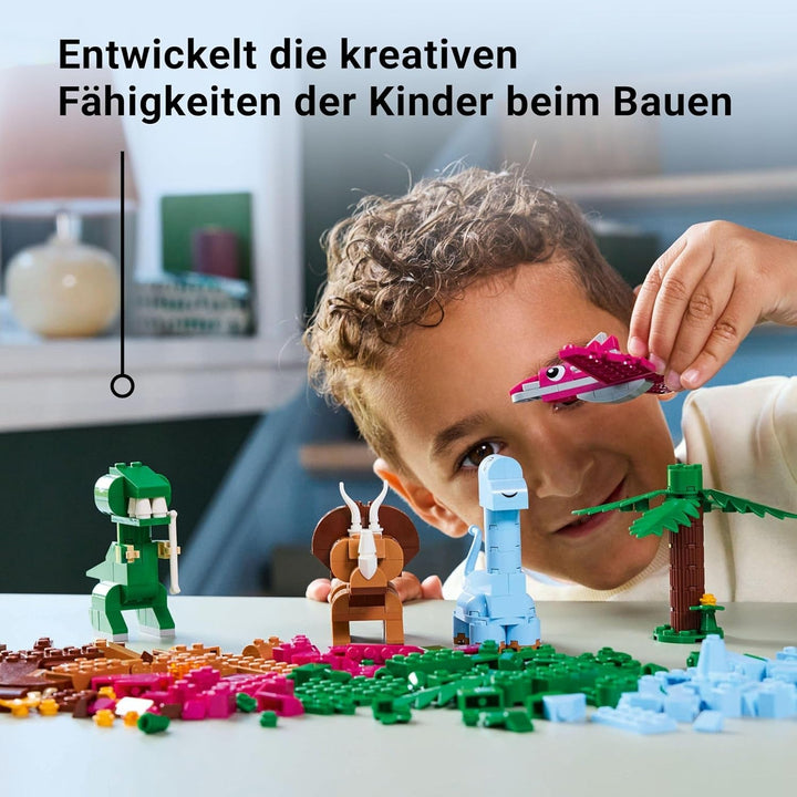 LEGO Classic Creative Dinosaurs, set de construcție cu modele și figuri de animale realizate din cărămizi, experiență de joacă imaginativă, cadou pentru băieți și fete de la 5 ani, inclusiv T.Rex și Triceratops 11041