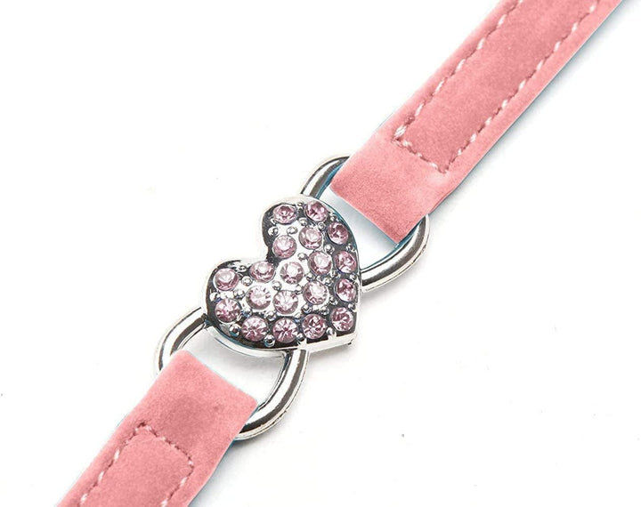 Zgardă reglabilă pentru pisică cu clopoțel și pandantiv în formă de inimă cu pietre de cristal, material moale de catifea, zgardă sigură, 20,3-28 cm