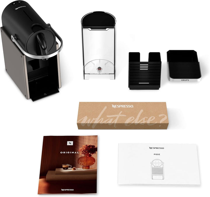 Aparat de cafea cu capsule Krups Nespresso Pixie Redesign, 1260 W, Rezervor de apă de 0,7 litri, Espresso sau Lungo, Economizor de energie, Capsule reciclabile, Set de bun venit inclus, Titan, XN306T10